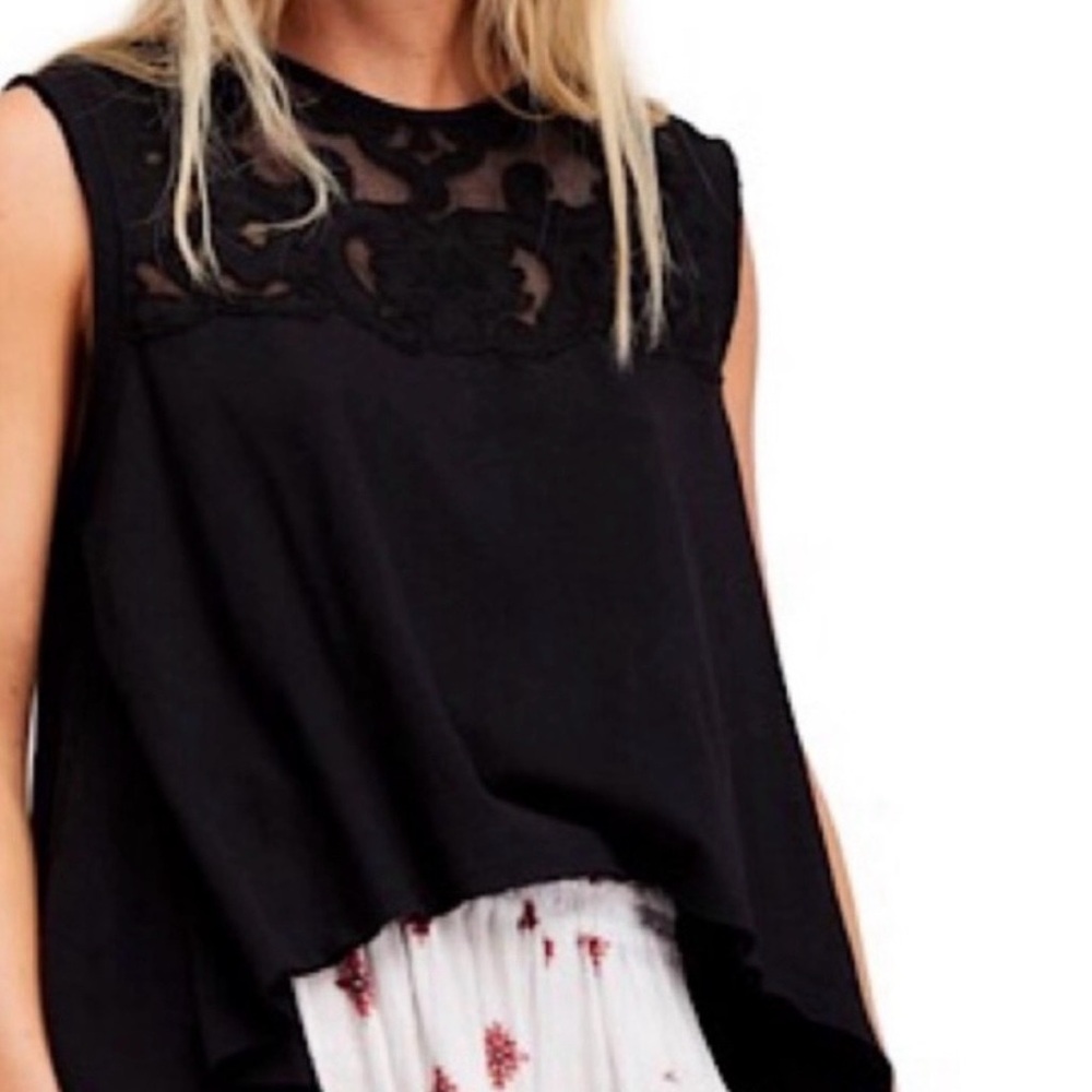 Free People Black Sleeveless Lace Yoke Camisole - Picture 2 of 6